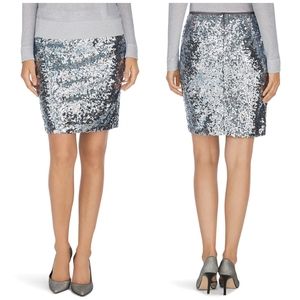 White House Black Market Silver Sequin Mini Skirt